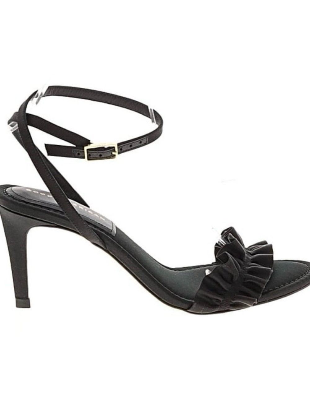 Good American Black Ruffle Ankle-Strap Stiletto